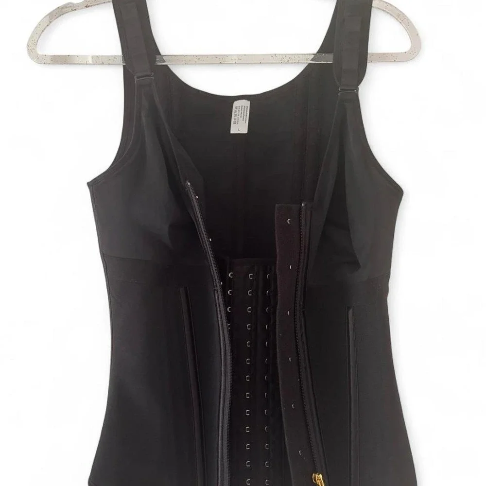 Triple Compression Black Faja Shapewear Vest Size L | Zip & Hook Waist Trainer